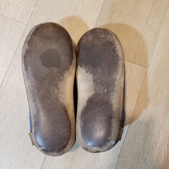 Women's Blue Wool Leather Moccasin Slippers - Picture 4 of 5